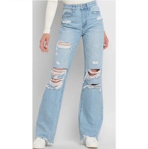 Flying Monkey Light Blue Distressed Flare Jeans